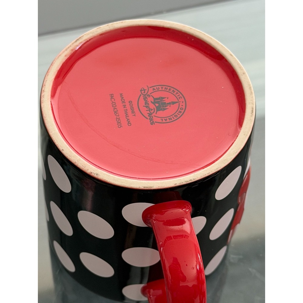 Disney Parks Minnie Mouse Polka Dot Bow Signature Mug Ceramic Coffee Cup Set 2 - Picture 7 of 9
